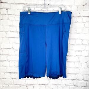 Crown & Ivy Wms XL Blue Stretch Knit Workout Bike Shorts High Rise Scalloped Hem